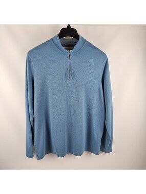 Mizzen Main 1/4 Zip Blue Pullover Top Performance Golf Mock Neck Trim Fit XL